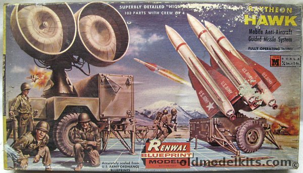 Renwal 1/32 Raytheon Hawk Mobile Anti-Aircraft Guided Missile System - 3 Missiles With Launcher / Radar Trailer / Crew of 4, M558-149 plastic model kit